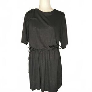 Black Cotton Jersey Drawstring Mini Dress Size Large